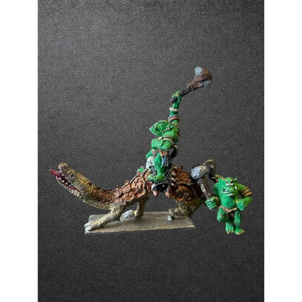 Vintage 1982 Ral Partha Painted Orc Goblin Lizard Rider Crocodile Miniature D&D